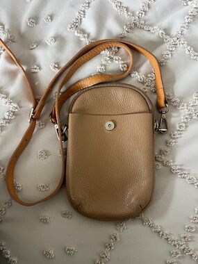 Pebbled Leather Mini Crossbody Pouch in Warm Tan